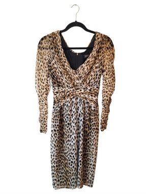 Tadashi Collection Leopard Print Twist Front Mesh Dress Size S